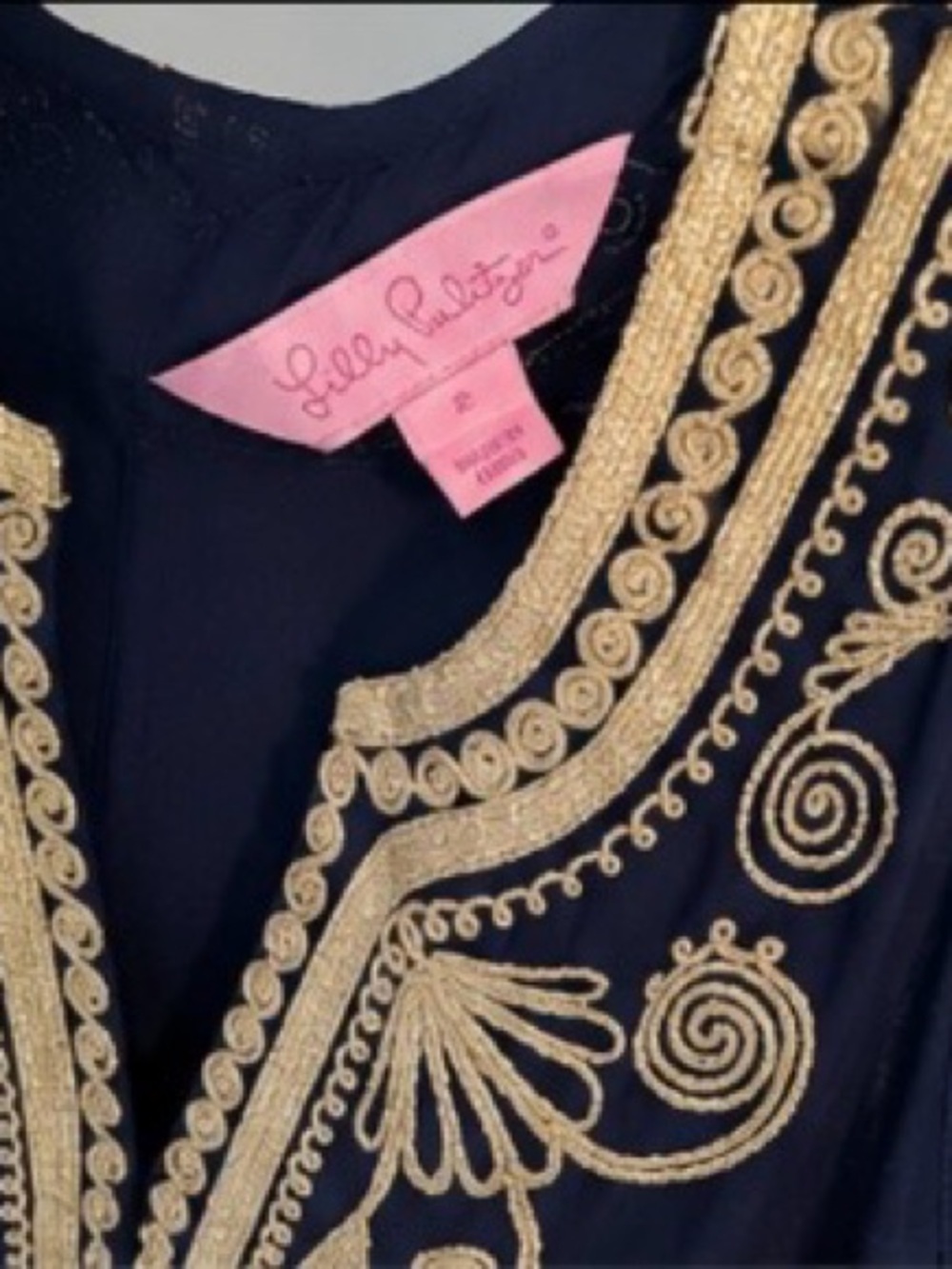 Lilly Pulitzer Navy Midi Dress with Gold Embroidered Yoke - Picture 3 of 5